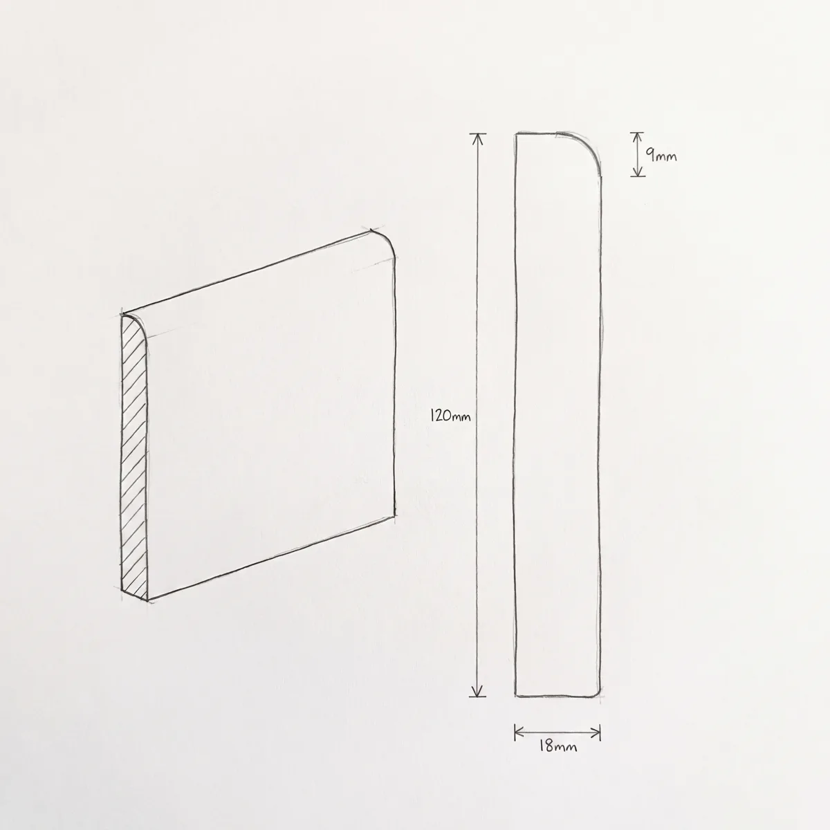 Bullnose skirting profile, illustrated section drawing