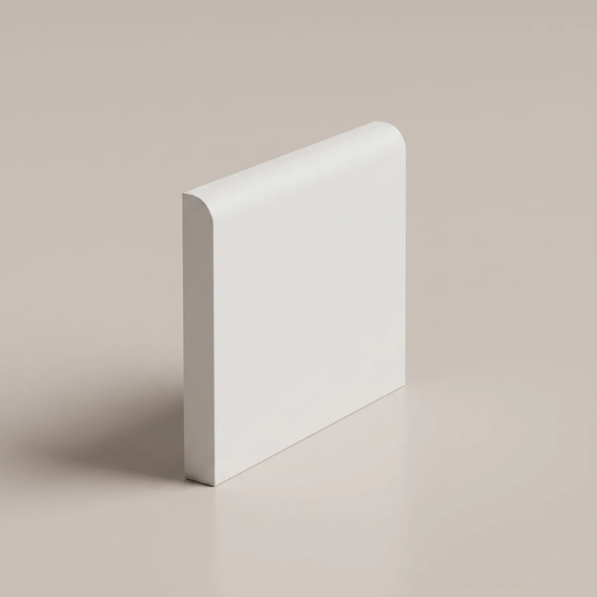 Bullnose skirting board profile, illustrated render of a primed board — Modern