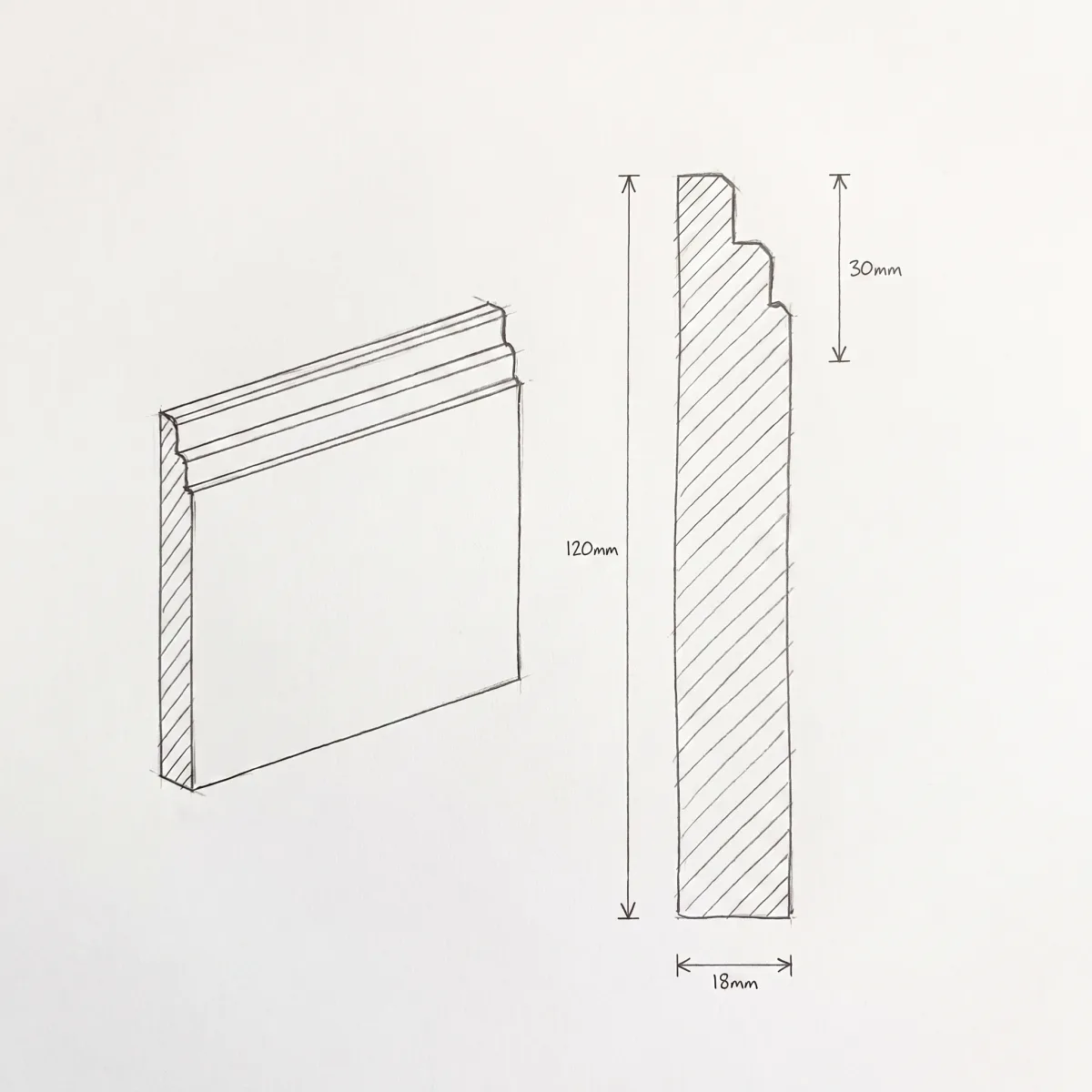 Deco Step skirting profile, illustrated section drawing