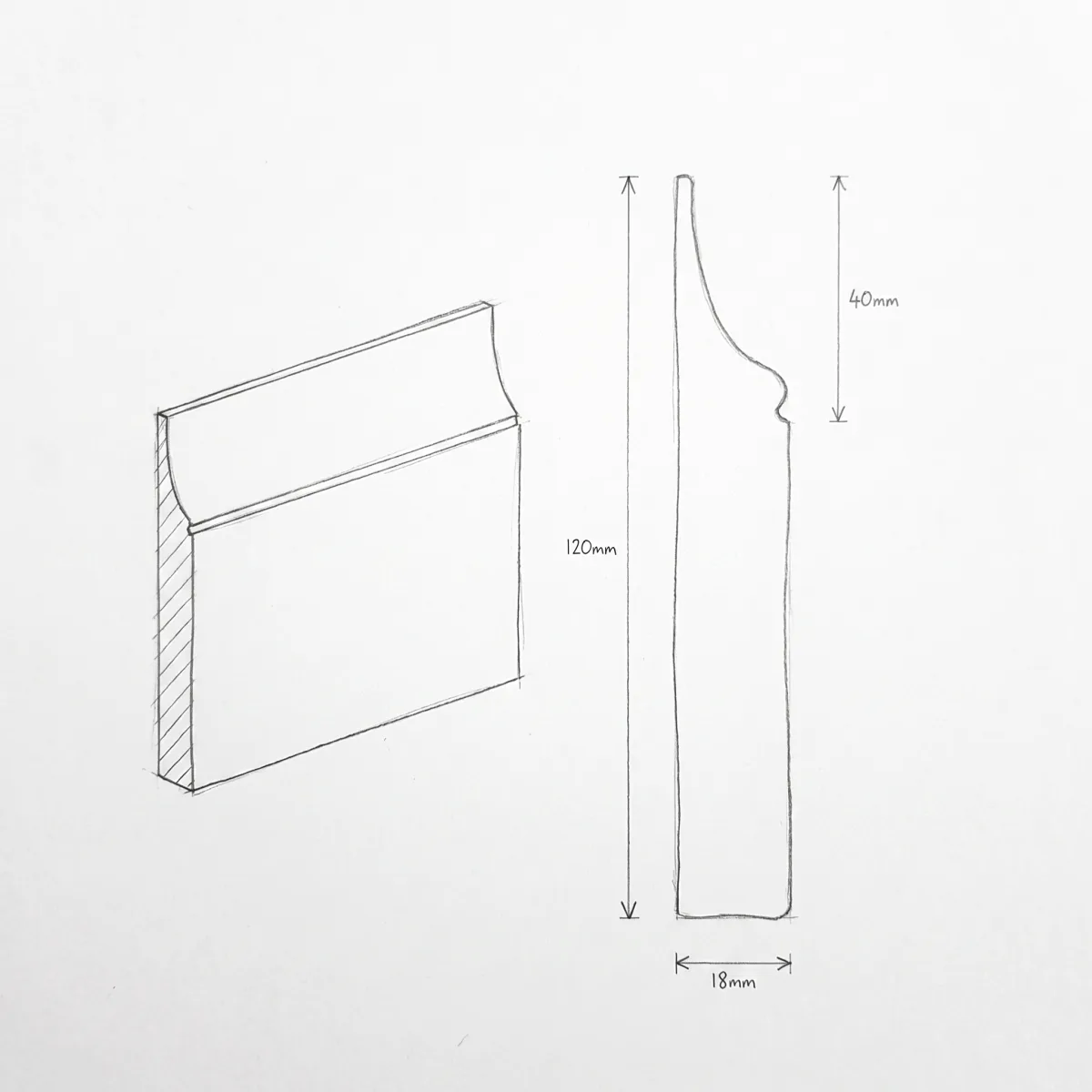 Lamb’s Tongue skirting profile, illustrated section drawing