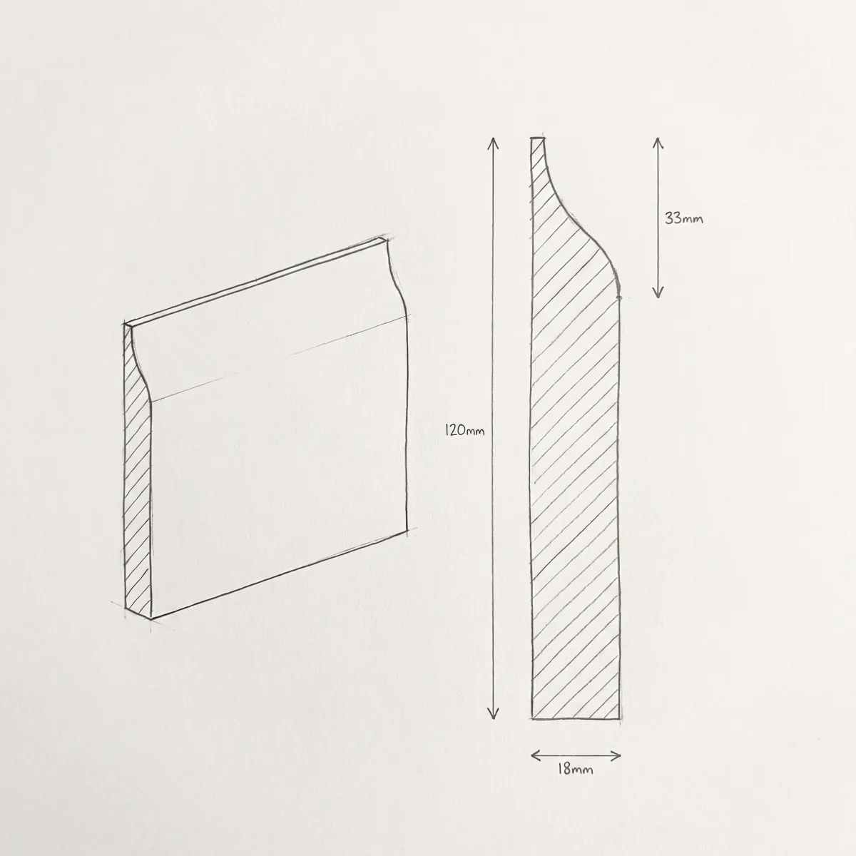Ogee skirting profile, illustrated section drawing