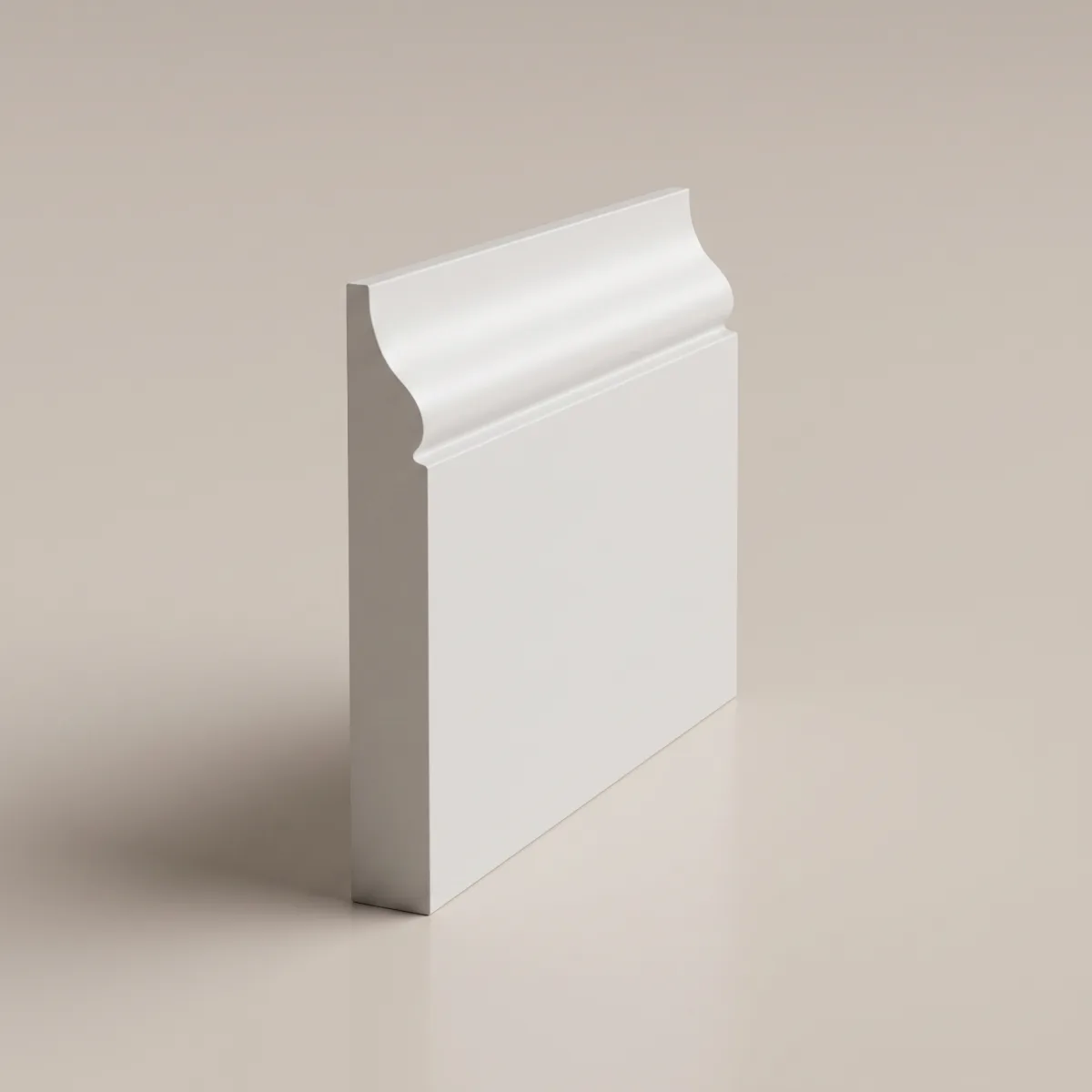 Ogee skirting board profile, illustrated render of a primed board — Victorian