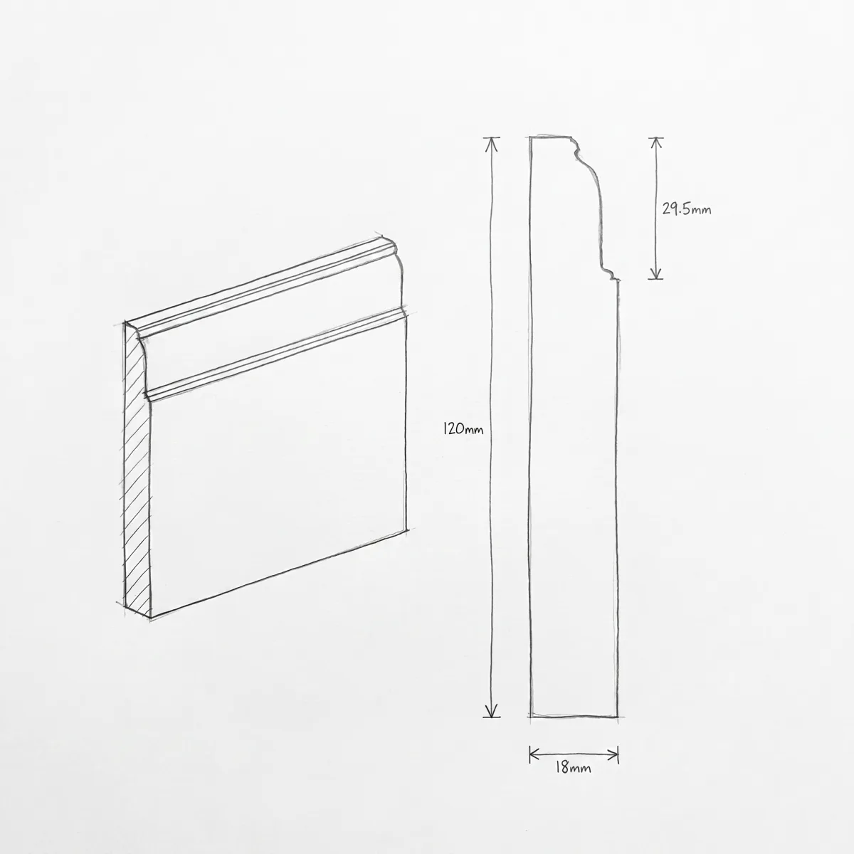Quirked Ogee skirting profile, illustrated section drawing