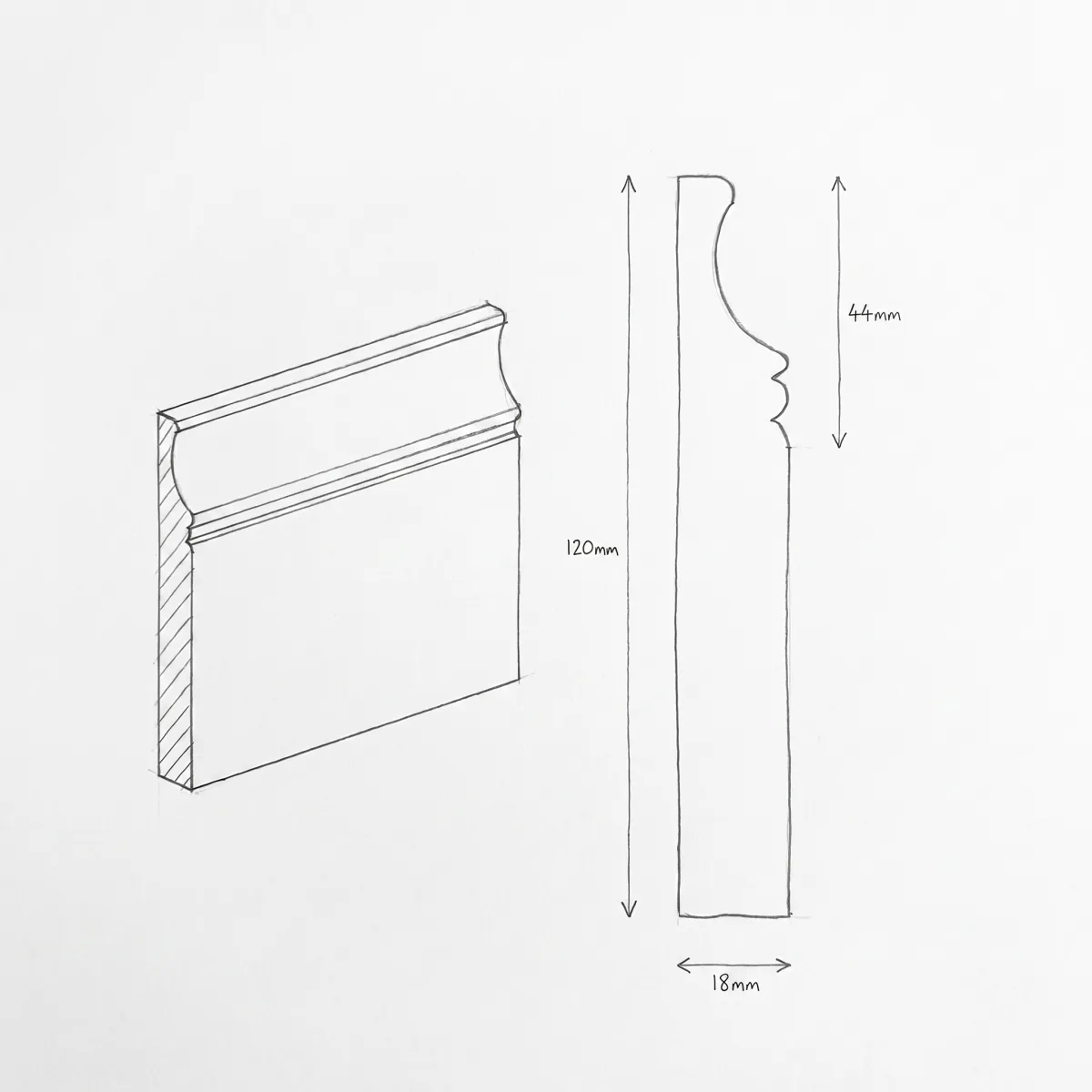 Regency skirting profile, illustrated section drawing