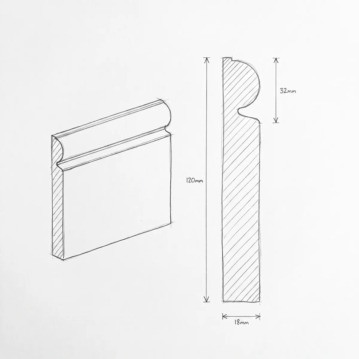 Torus skirting profile, illustrated section drawing