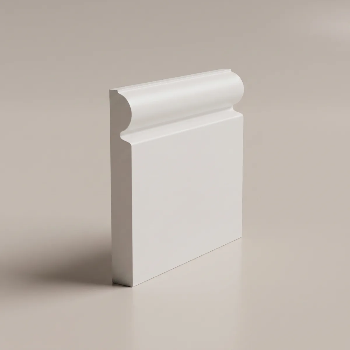 Torus skirting board profile, illustrated render of a primed board — Victorian